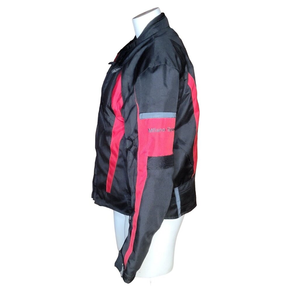 Milano Sport Mens Motorcycle Jacket Med Black Red Padded Detachable Liner - Picture 6 of 16